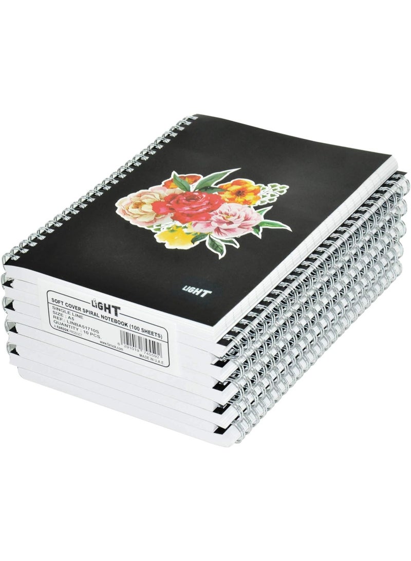 FIS 10-Piece Light Spiral Soft Cover Notebook Single Ruled (100 Sheet) A5 Size - LINBA51710S - Image 2